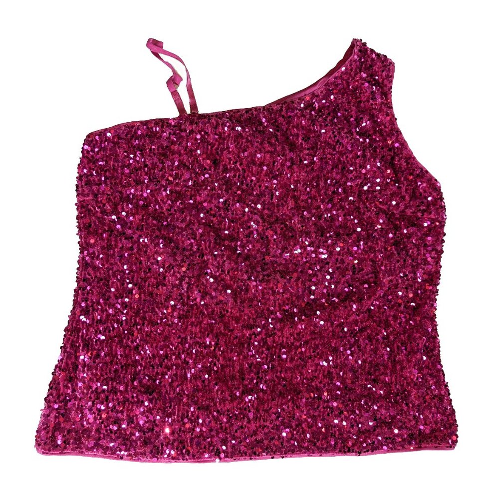 GRACE KARIN Women's Barbie Pink Sequin Tank Top One Shoulder  Party Camisole XXL - Picture 2 of 7